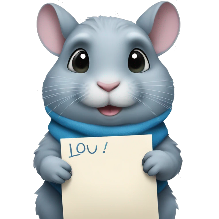 blue hair chinchilla stand up and holds a pape which is written i love u emoji