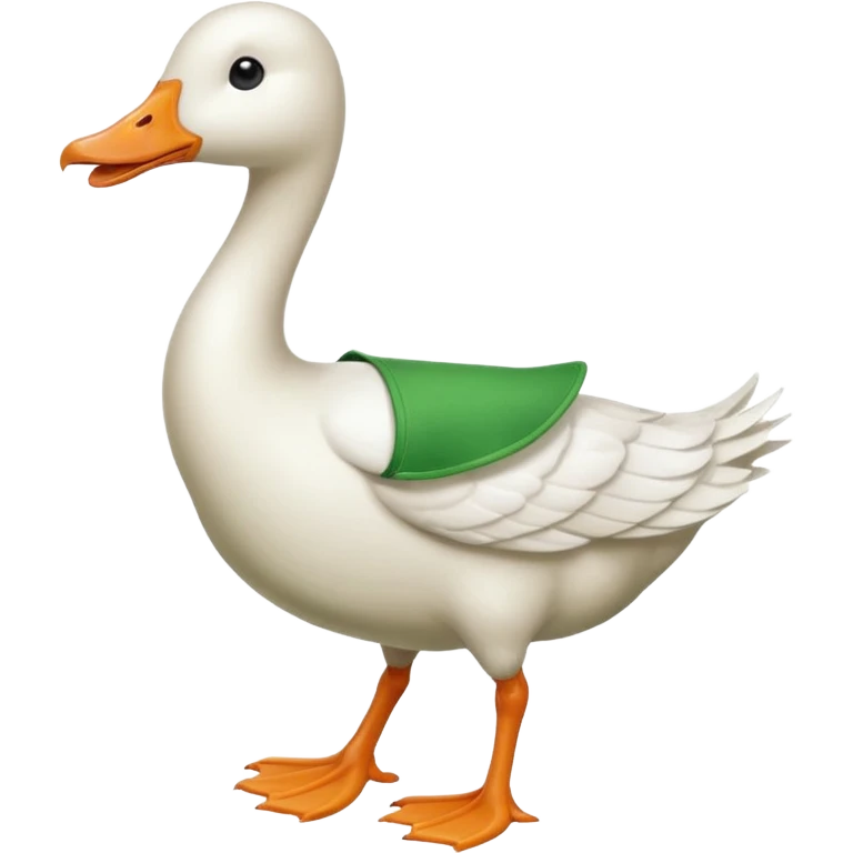 Make me an emoji of a goose that is running towards something. Also make it white. Make it have a very long neck like geese do.

Can you make the goose wear green suspenders emoji