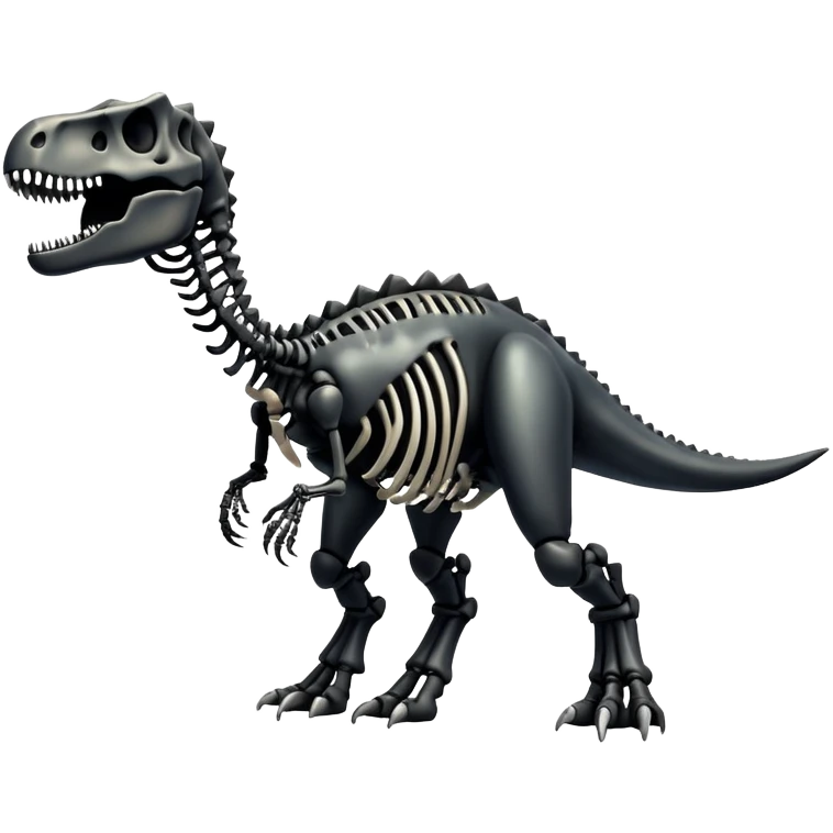 A black epic shiny cool edgy skeletal bone dinosaur, full body emoji