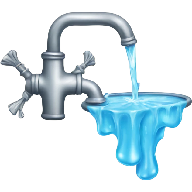 Water flowing from a faucet and a metal bow emoji