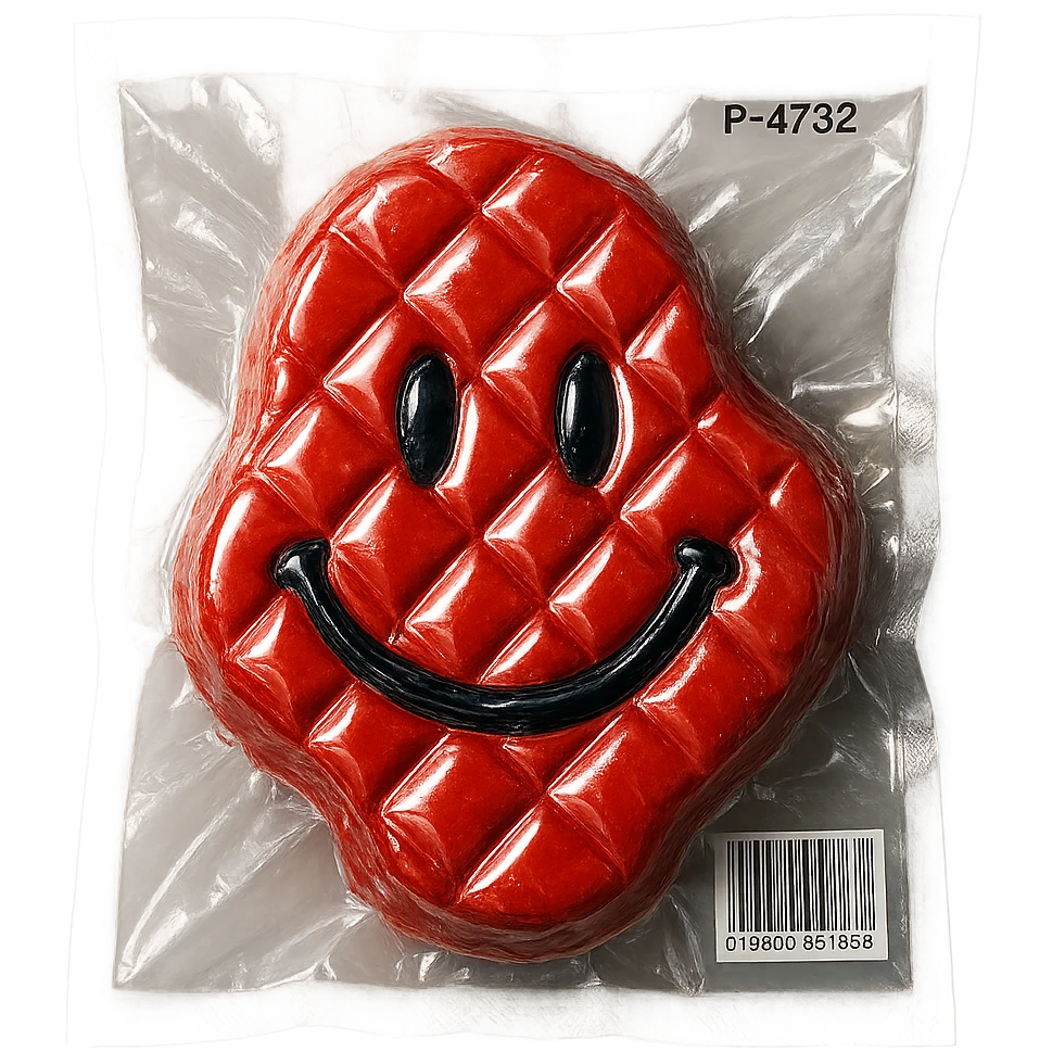 diamond-textured meat steak, shiny and inflated, vacuum-sealed style emoji
