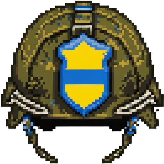 Ukrainian army helmet with blue and yellow emblem, combat headgear emoji