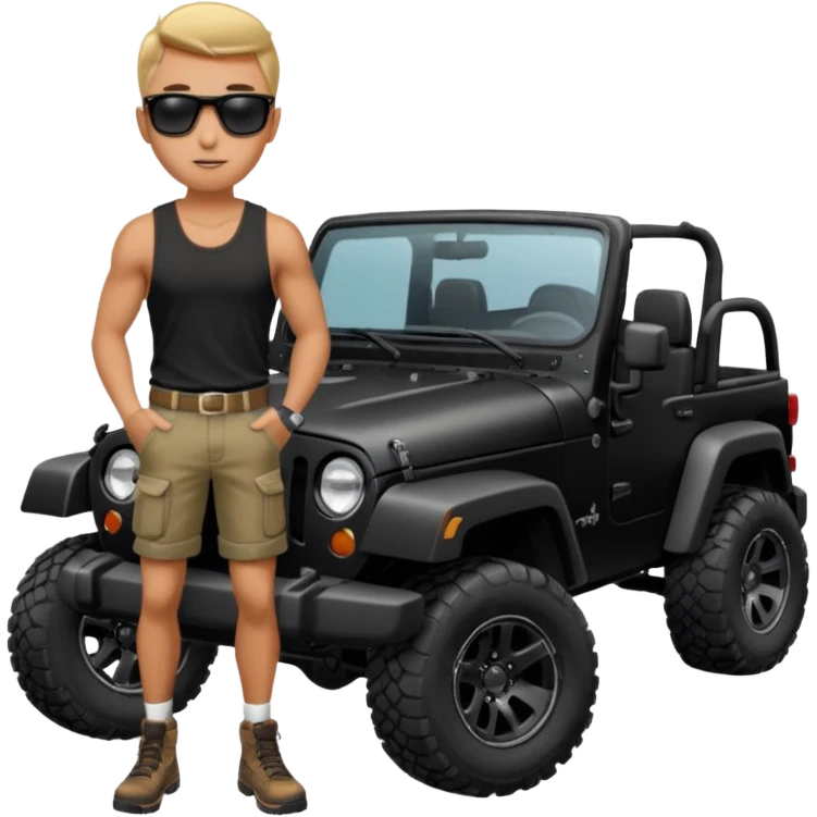 Объедини изображения машины внедорожника по типу wrangler и спортсмена человек должен привщаться в машину  emoji