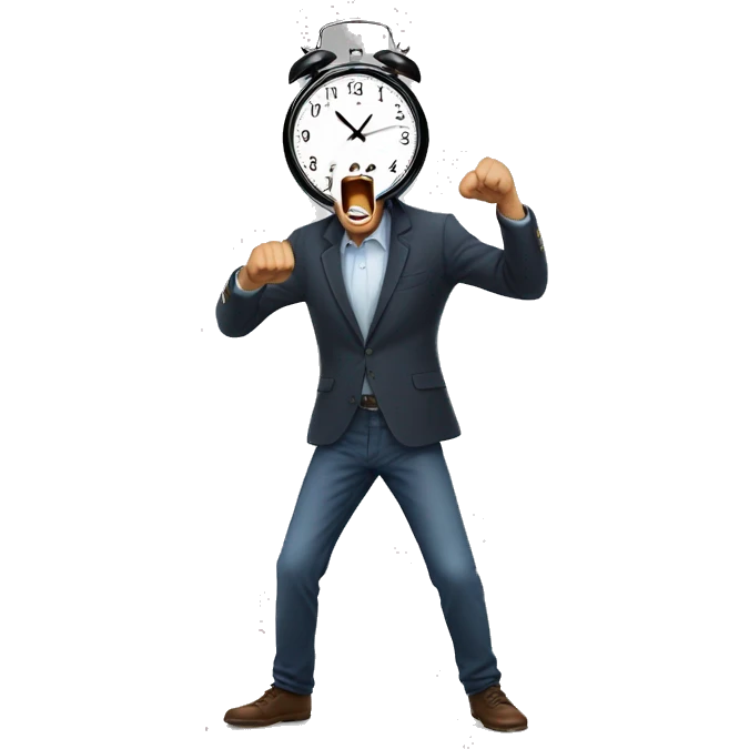 man yelling at person with large clock emoji