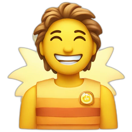 A character with a sun motif is happily at work. emoji