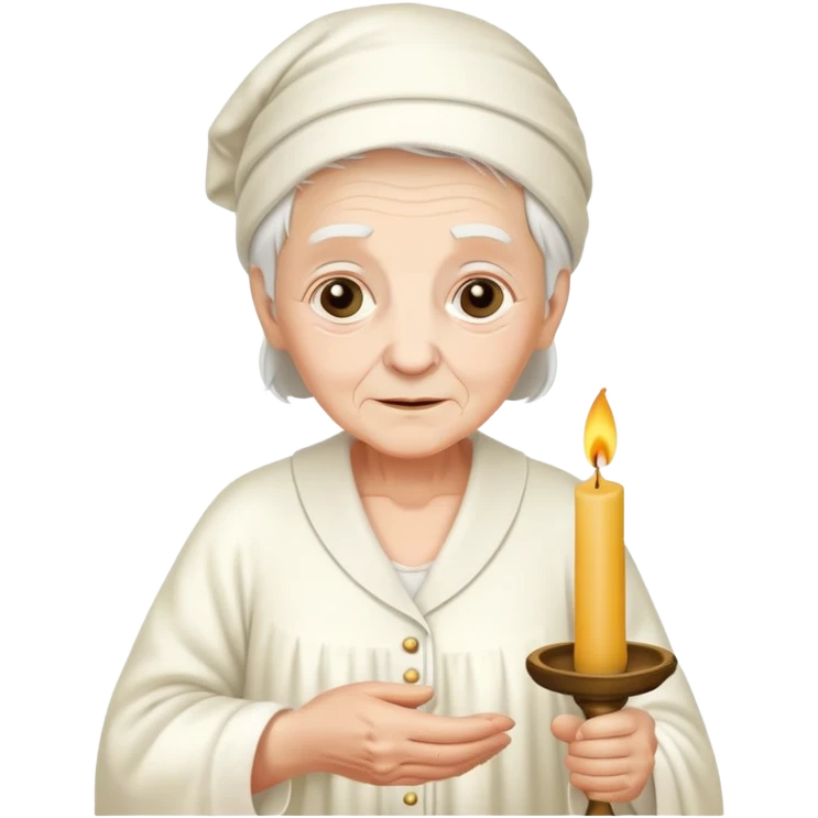 Old person in nightgown with candle and cap emoji