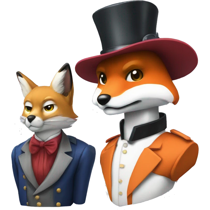 A Gundam and a fox with top hats  emoji