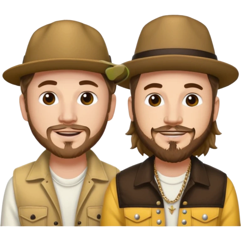 Morgan Wallen and Post Malone together as apple-style emojis, both wearing hats, friendly expressions emoji
