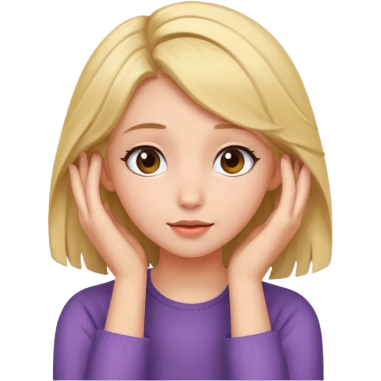 Shy but flirty girl looking to the side while tucking her hair behind her ears emoji