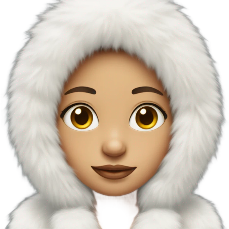 Girl in white big fluffy fur ear covers emoji