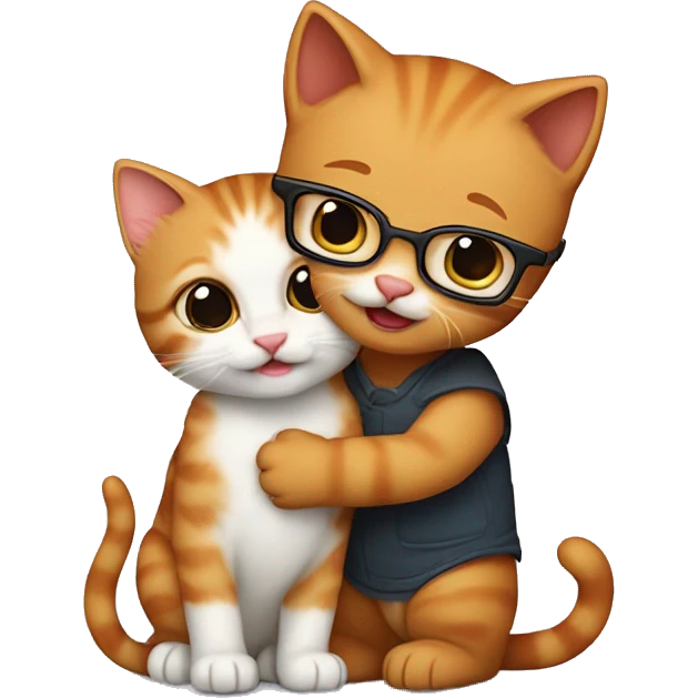 A ginger kitten (who is a girl) giving a hug to a kitten with brown fur(who is a man), only the brown kitten has glasses on emoji