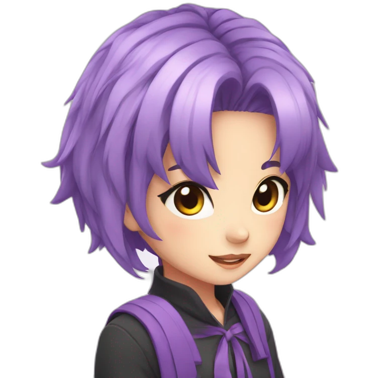 anime girl with purple hair with a white ribbon in it and hazel eyes emoji