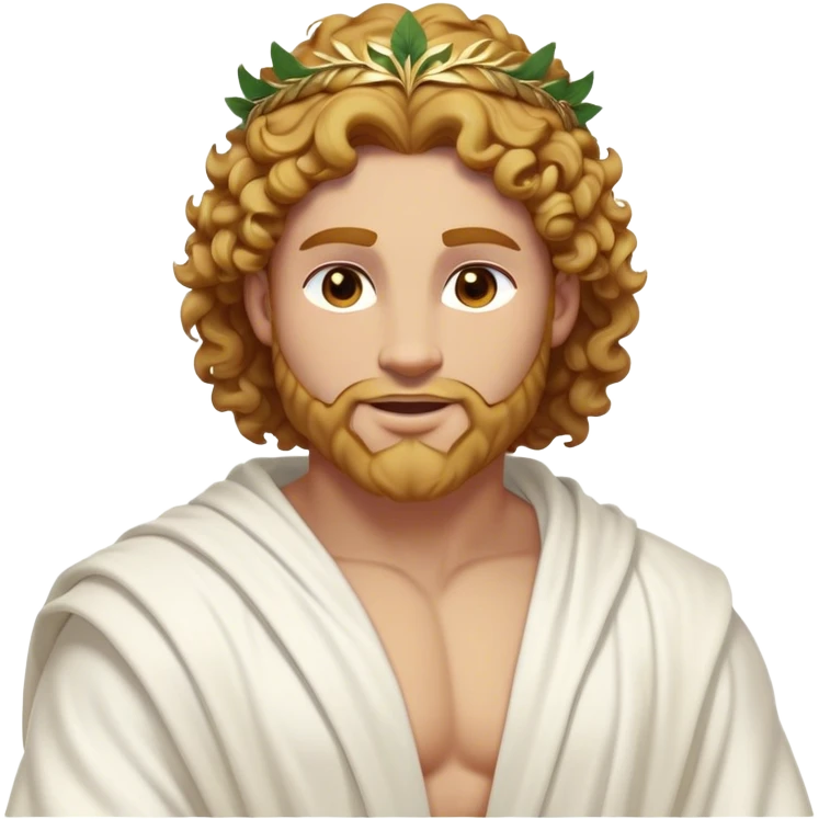 Cinematic Realistic Hercules Portrait, head tilted playfully and inquisitively, showcasing a blend of legendary power and youthful charm with the refined features of Michelangelo's David. His light tan, sculpted skin and thick, curly, golden brown hair—styled with wild majesty—evoke the spirit of the lion-wrestling Hercules. Clad in a softly draped white robe with subtle golden details and adorned with a Greek laurel wreath, his expressive eyes and warm smile capture an approachable yet formidable hero, bathed in gentle natural lighting. emoji