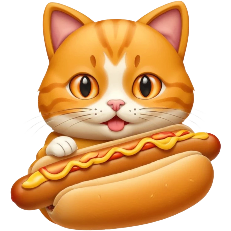A cartoon cat eating a hot dog emoji
