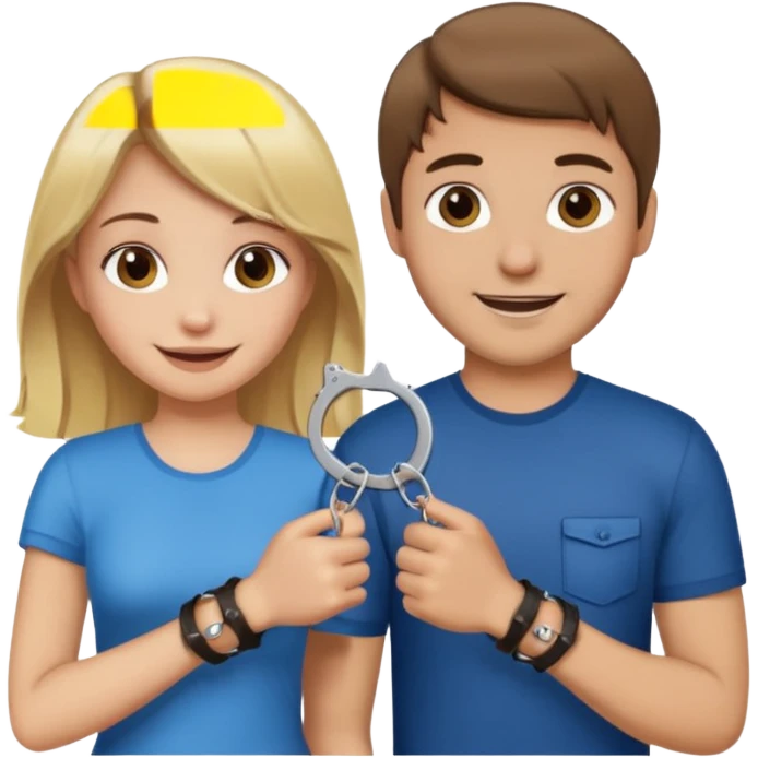 a blonde girl holding handcuffs with her brown haired boyfriend  emoji