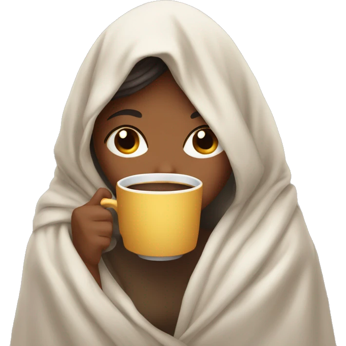 girl inside a blanket sipping coffee eyes closed emoji