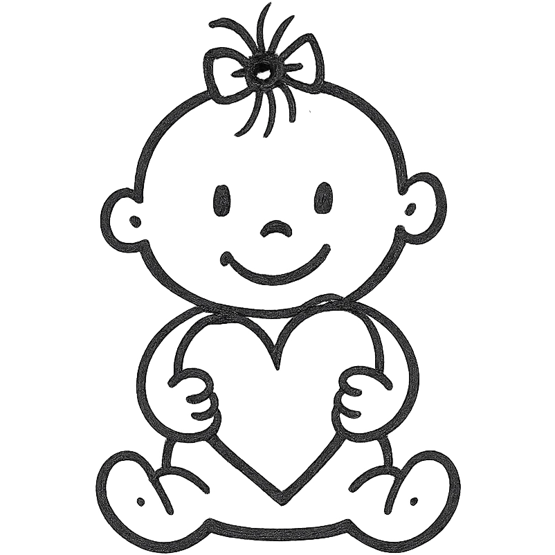 A baby girl holds a heart emoji