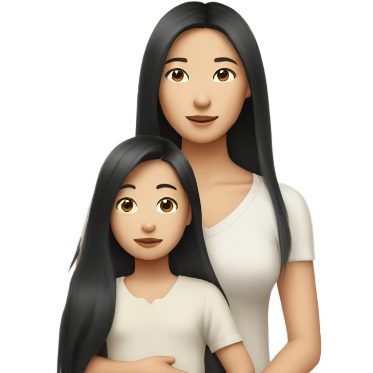 Long hair asian with asian baby emoji