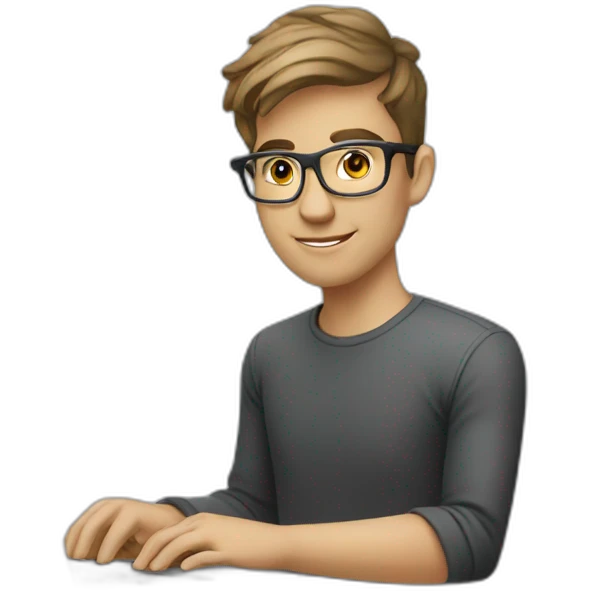 young caucasian cool designer working on laptop emoji