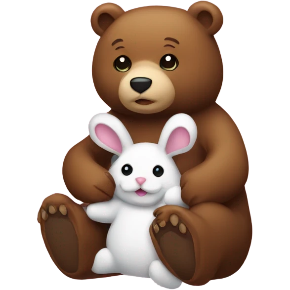 Bear holding bunny close to moith emoji