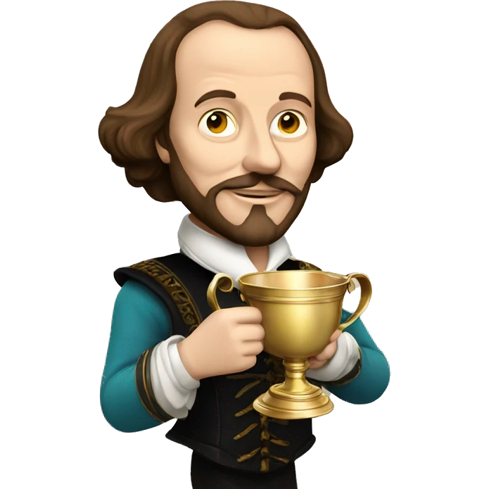 William Shakespeare holds the winner's cup in his hand emoji