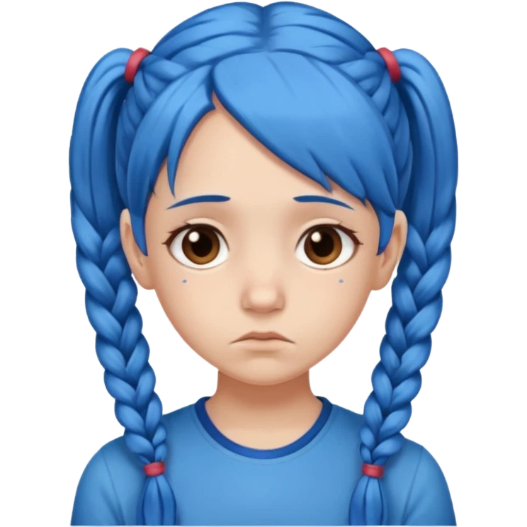 long blue hair girl in pig tails with brown eyes upset emoji