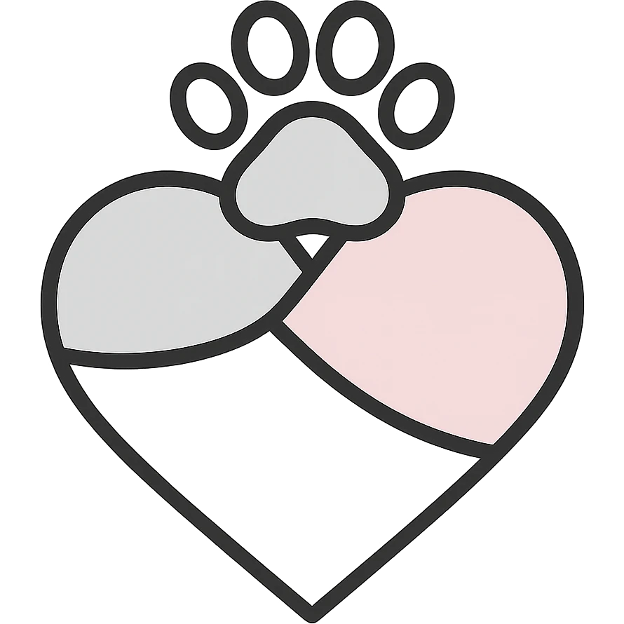 rainbow pride heart with a paw print on top, flat pink gray style, no text emoji