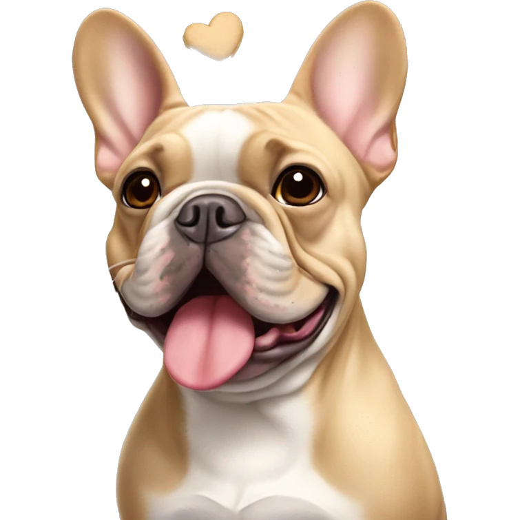 Lilac tan french bulldog with many heart shaped dog treats emoji