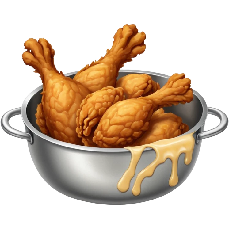 fried chicken in a silver stainless steel bowl emoji