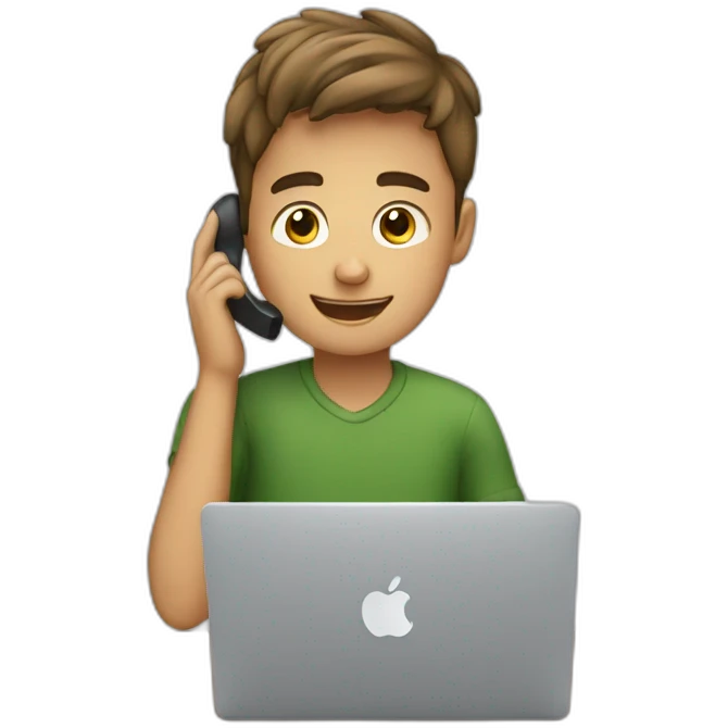 boy with macbook talking on the phone emoji
