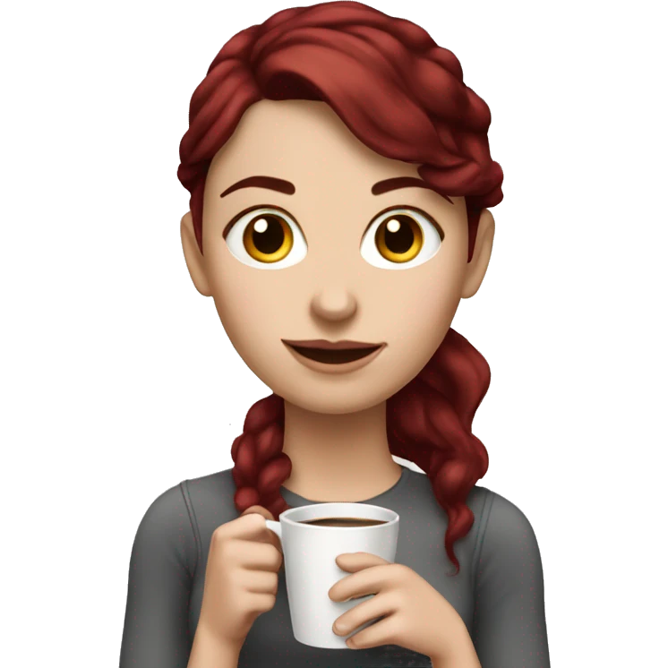 Realistic white girl with burgundy hair and coffee emoji