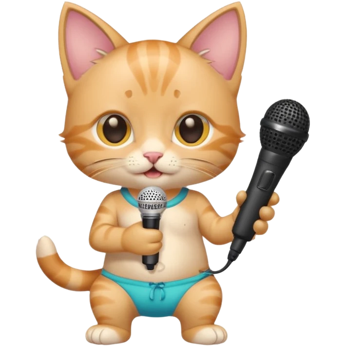 Kitten in swimming trunks with sun lotion and a microphone  emoji