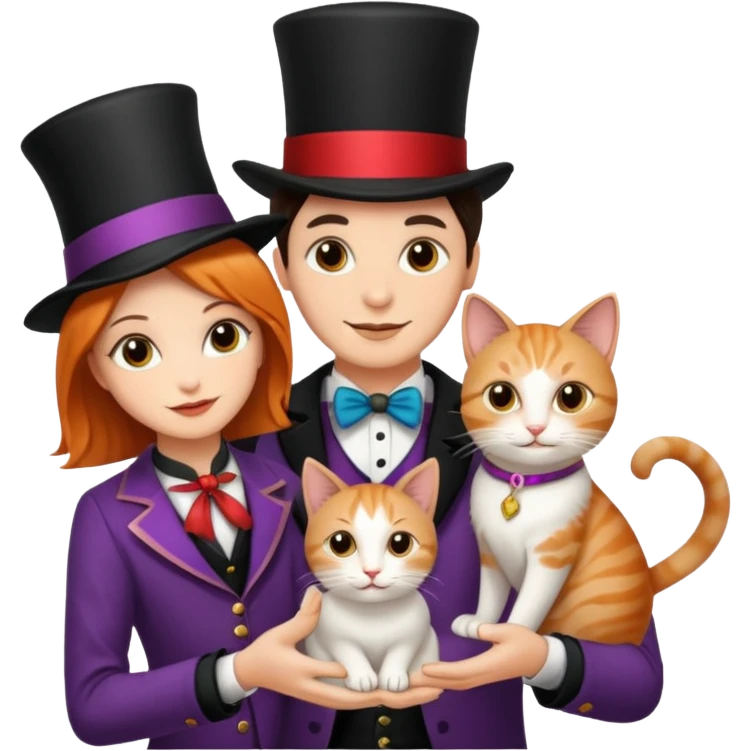 magician couple and their pet cat emoji