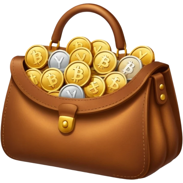 Gradient coins  inside a brown leather bag emoji