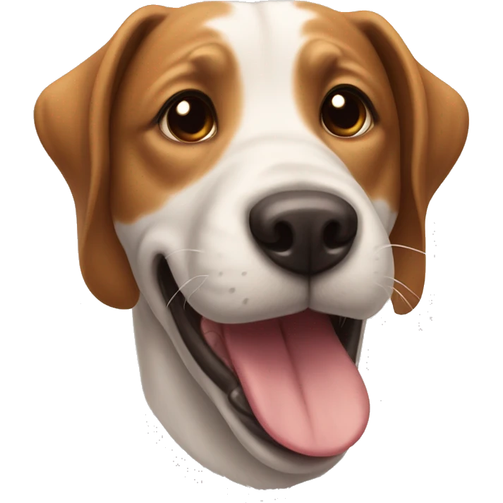 Smiling dog has brown ears sticking out tongue emoji