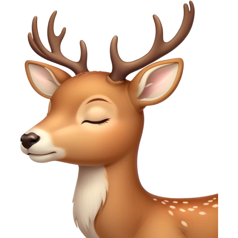 Meme-Worthy Cute Sleeping Deer Portrait Emoji, Head resting peacefully with a contented smile, showcasing a delicate, slender build and a luxuriously soft coat, eyes shut in a serene, restful nap, Simplified yet hilariously adorable features, highly detailed, glowing with a soft, drowsy light, high shine, relaxed and utterly lovable, stylized with an air of playful laziness, bright and heartwarming, soft glowing outline, capturing the essence of a comically sleepy deer, so meme-worthy it feels like it could instantly become the next viral sensation of adorable woodland slumber! emoji