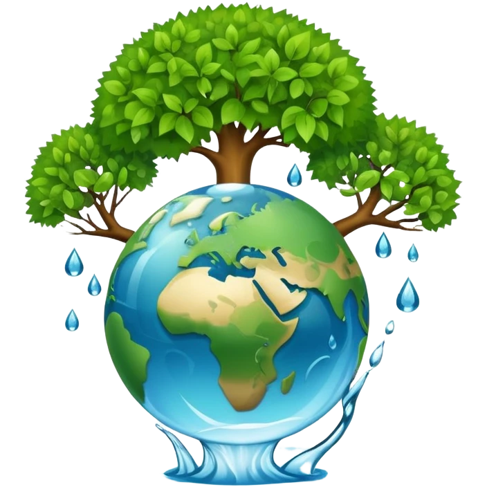 An icon featuring a tree, a recycling symbol, and a globe, representing ecology. The design includes green leaves, a water droplet, and wildlife, symbolizing the study of ecosystems, sustainability, and environmental protection. Transparent background. emoji