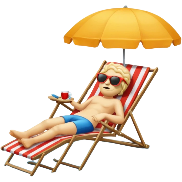 A brain lies in a deck chair wearing sunglasses at the edge of the pool. emoji