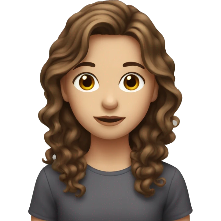 girl with long brown wavy hair and hazel eyes emoji