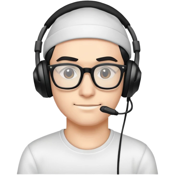 Gamer with a black cap, black headphones and glasses emoji