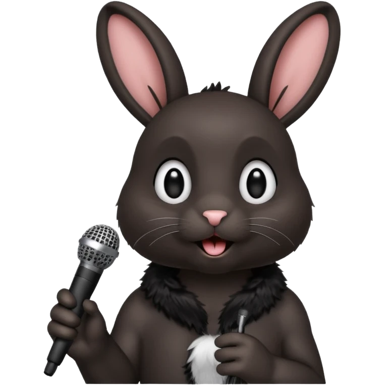 black bunnie singing , holding mic emoji