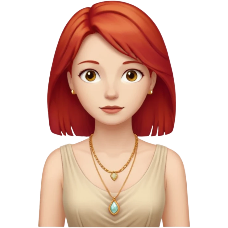 lady-in-light beige-dress-,-red-hair,-wearing-necklace emoji