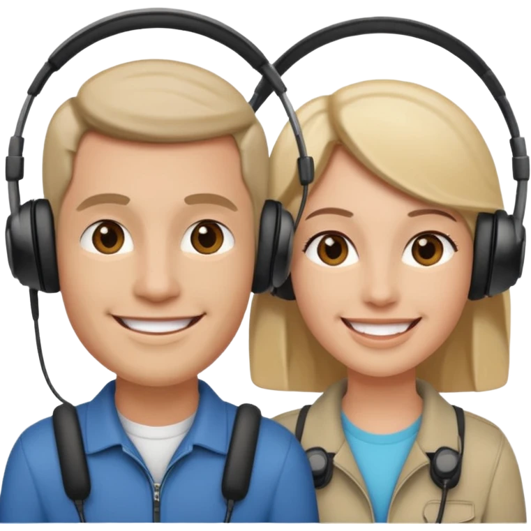 Couple + audio headsets, Tour Group. emoji