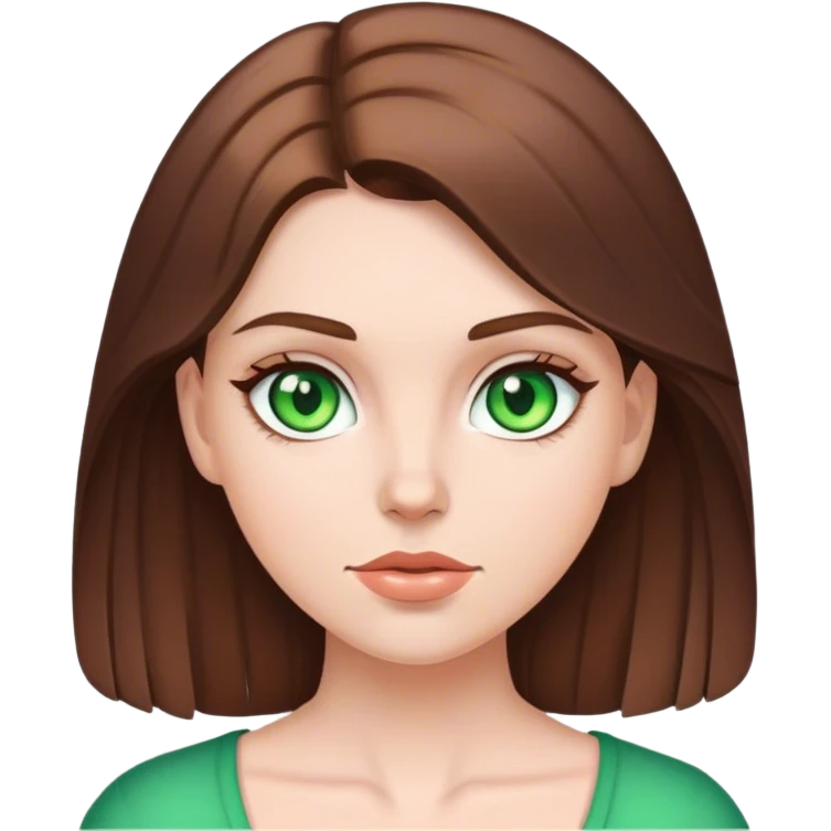 white girl, brunette hair, green eyes emoji