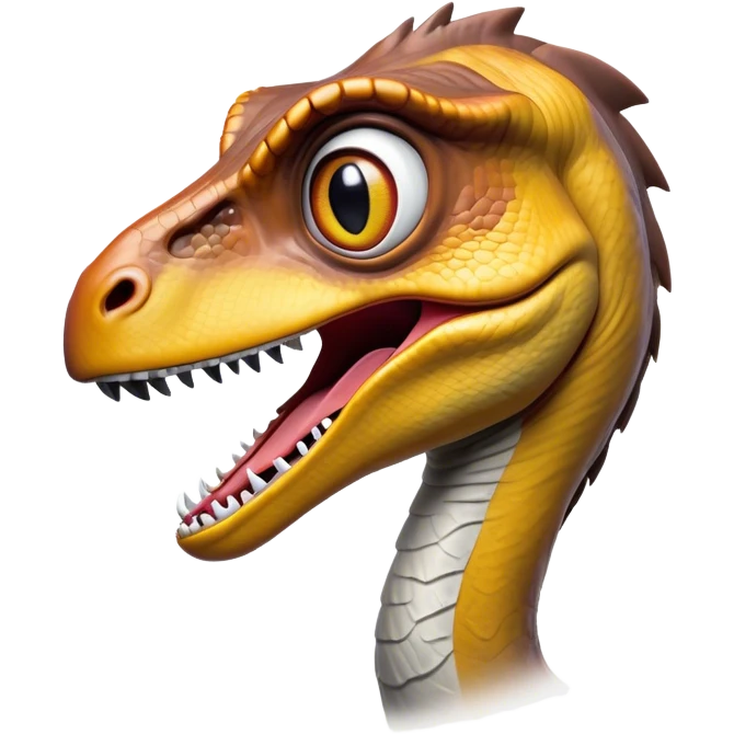 Cinematic Comical jurassic park Velociraptor Portrait Emoji, Head tilted dramatically with an exaggeratedly shocked expression, featuring a sleek, agile form with wide, comically expressive eyes and a quirky, animated snout that brings out its playful side, Simplified yet hilariously expressive features, highly detailed, glowing with a slightly sassy prehistoric glow, high shine, dramatic yet playful, stylized with an air of cheeky dinosaur mischief, soft glowing outline, capturing the essence of a meme-worthy jurassic park Velociraptor that looks ready to side-eye its way into viral fame! emoji