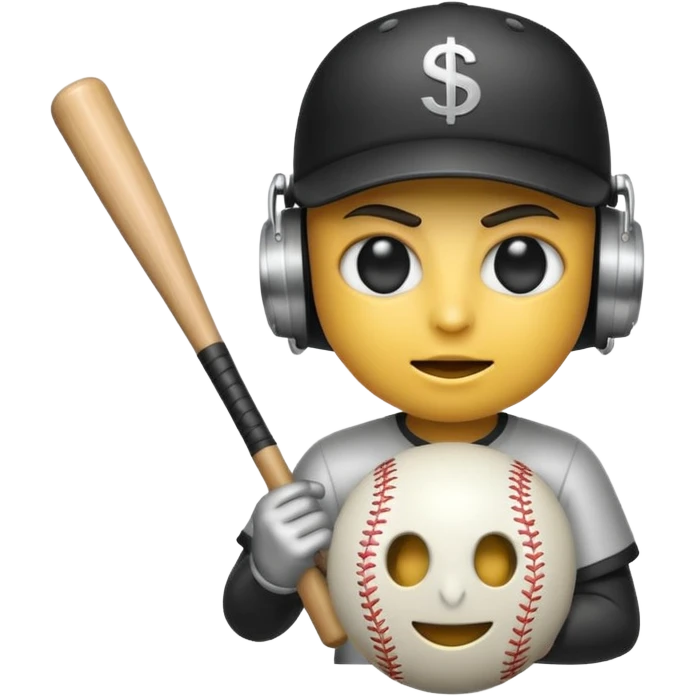 Bomb emoji holding a baseball bat with money sign eyes emoji