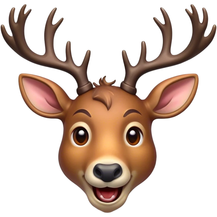 Cinematic Comical Deer Portrait Emoji, Head tilted dramatically with an exaggeratedly amused expression, featuring a sleek dappled coat and whimsically contorted antlers, wide, expressive eyes filled with playful disbelief, Simplified yet hilariously expressive features, highly detailed, glowing with a slightly sassy glow, high shine, dramatic yet playful, stylized with an air of cheeky woodland mischief, bright and endearing, soft glowing outline, capturing the essence of a spirited and over-the-top deer, so meme-worthy it feels like it could side-eye its way into forest folklore instantly! emoji