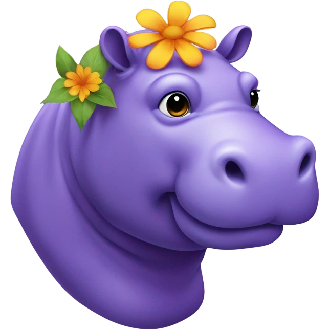purple hippo with a flower on her head emoji