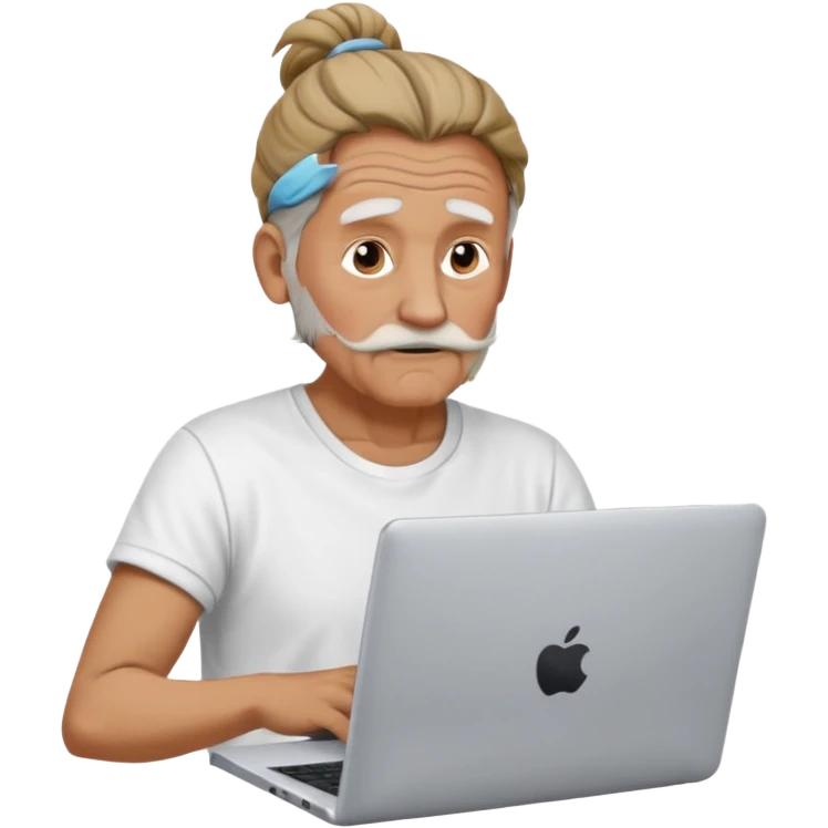 confused old man with a man bun, on a laptop emoji