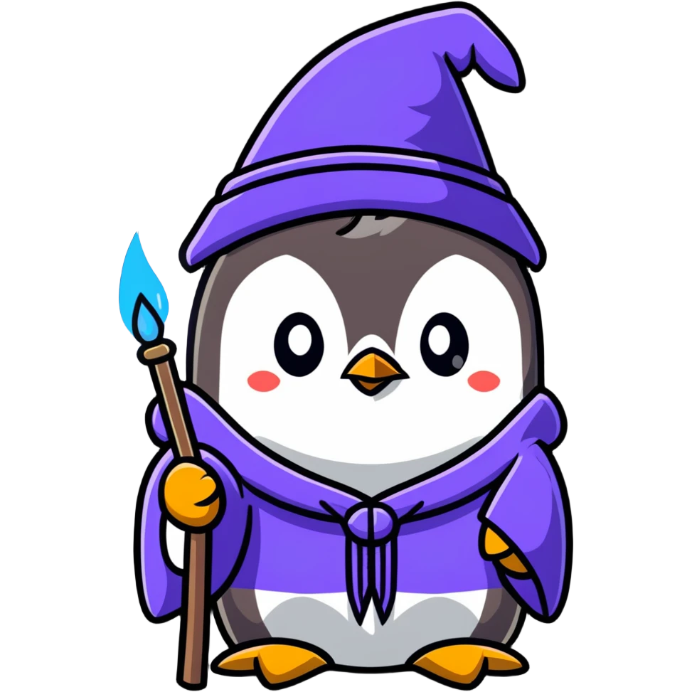 cute penguin as a powerful wizard casting a spell emoji